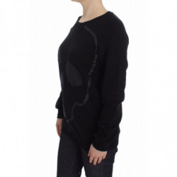 Maglione pullover girocollo con stampa motivo in cotone nero - IT40-S