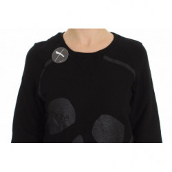 Maglione pullover girocollo con stampa motivo in cotone nero - IT40-S