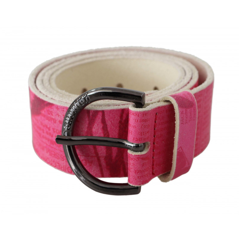 Cintura con fibbia rotonda con logo in pelle rosa - 100 CM / 40 INCHES