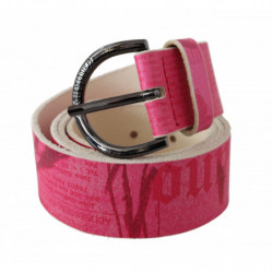 Cintura con fibbia rotonda con logo in pelle rosa - 100 CM / 40 INCHES
