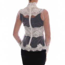 Top collo lupetto camicetta pizzo floreale bianco - IT42 - S