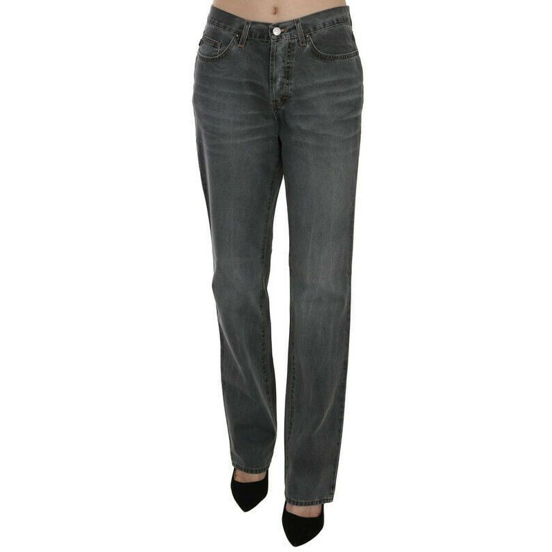 Jeans dritti in denim a vita media lavati grigi - W30