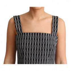 Abito a trapezio in cotone con motivo bianco nero - IT44-L