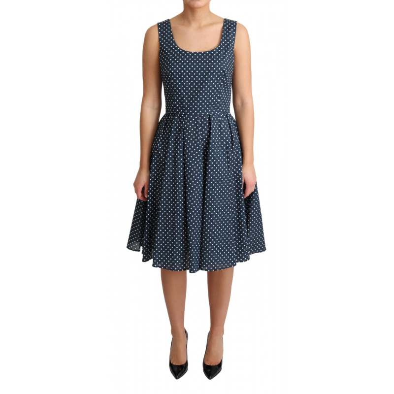 Abito a trapezio in cotone punteggiato blu - IT40-S