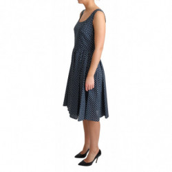 Abito a trapezio in cotone punteggiato blu - IT42-M