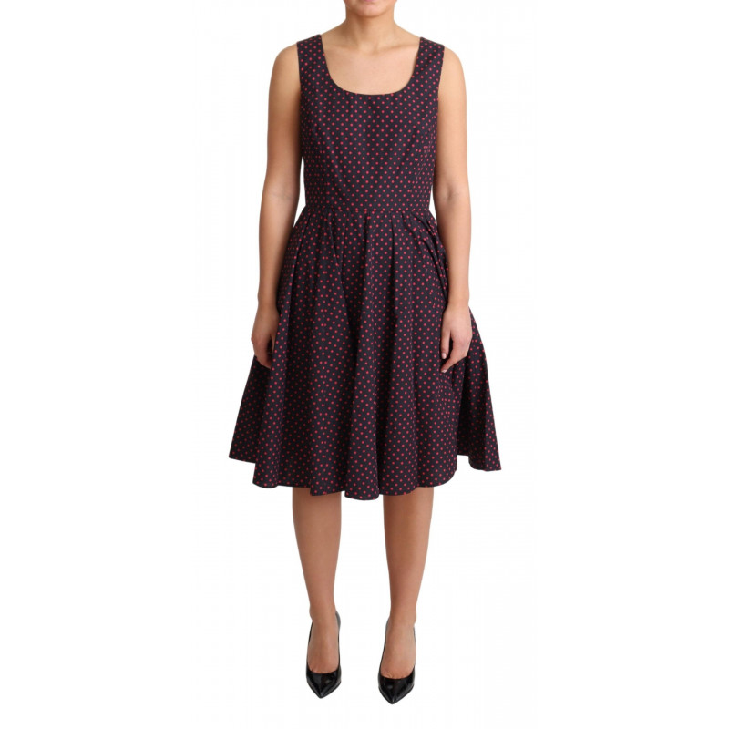 Abito a trapezio in cotone a pois rosso blu - IT46-XL
