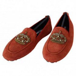 Scarpe mocassini con corona di cristalli in pelle arancione - EU40/US7