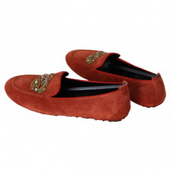 Scarpe mocassini con corona di cristalli in pelle arancione - EU40/US7