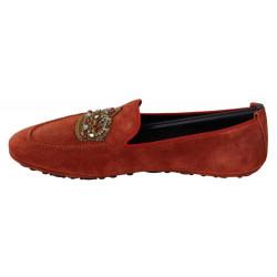Scarpe mocassini con corona di cristalli in pelle arancione - EU40/US7