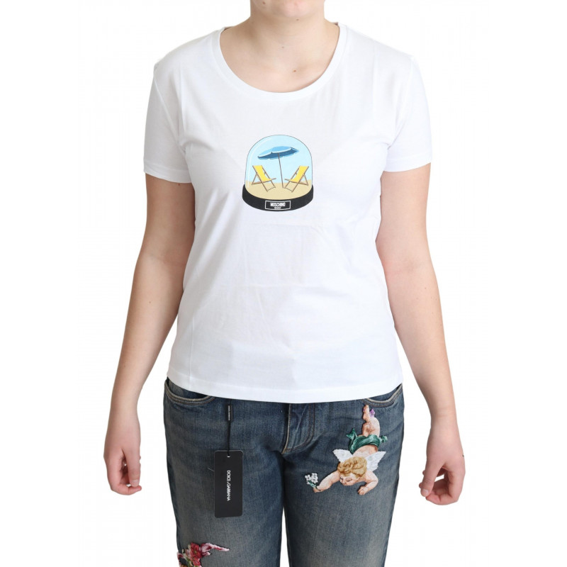 T-shirt a maniche corte in cotone stampato bianco - IT42-M
