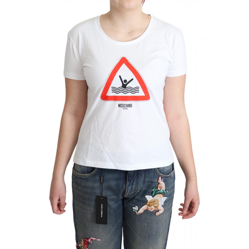 T-shirt con stampa triangolare grafica in cotone bianco - IT46-XL