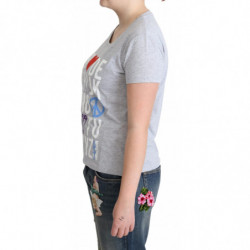 T-shirt con stampa di lettere dell'alfabeto in cotone grigio - IT42-M