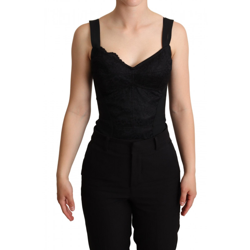 Abito con pantaloni caldi body in pizzo floreale nero - IT36 - XS