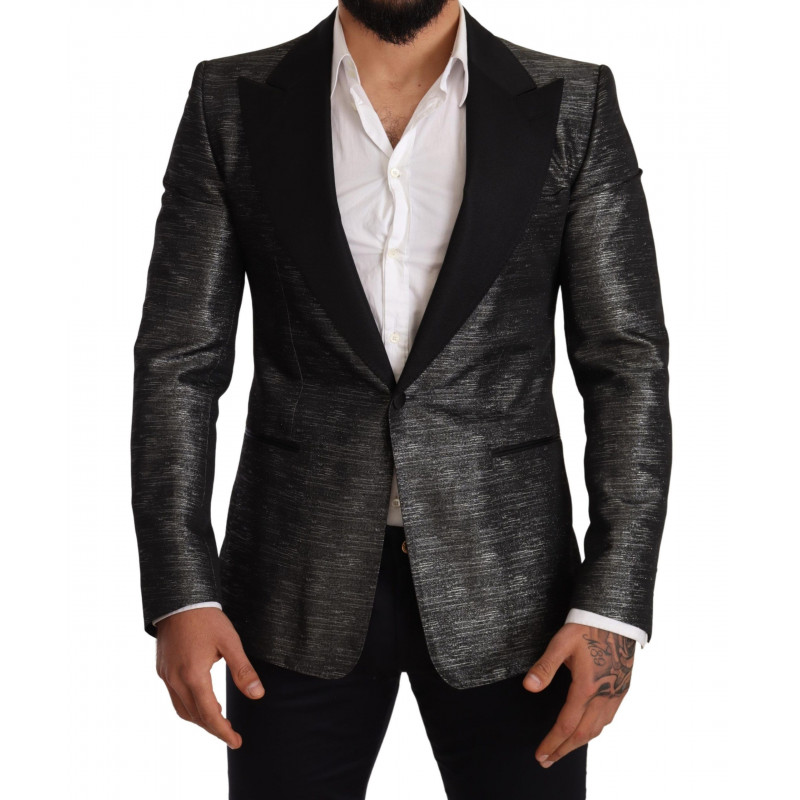 Blazer da smoking slim nero grigio metallizzato - IT48 - M