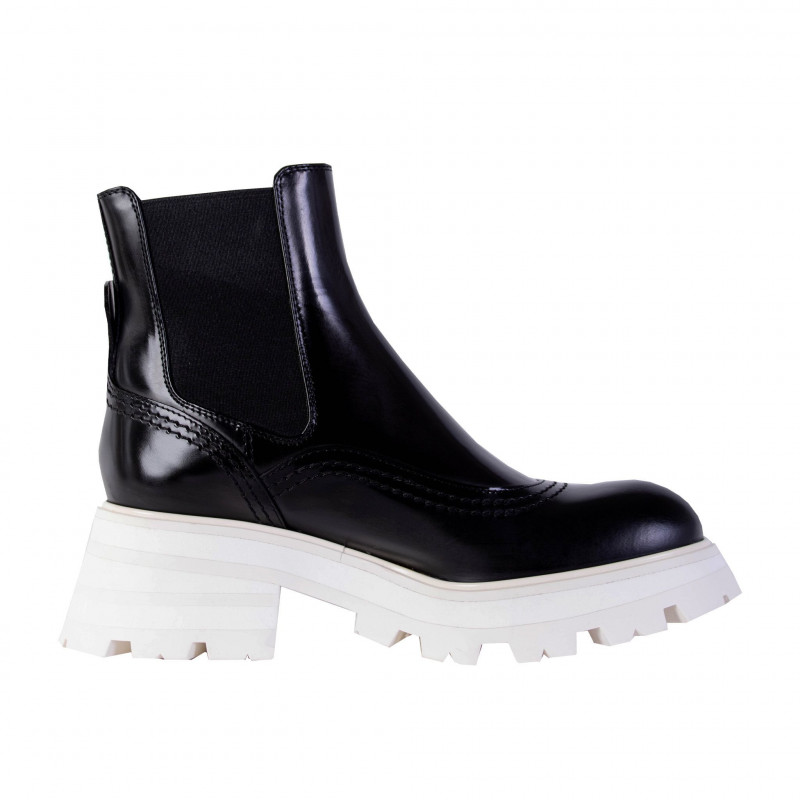 Stivaletti Chelsea in pelle nera con suola bianca - EU37/US7