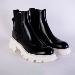 Stivaletti Chelsea in pelle nera con suola bianca - EU37/US7