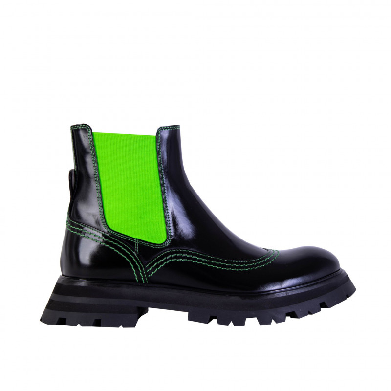 Stivaletti Chelsea con inserti fluo in pelle nera - EU37.5/US7.5