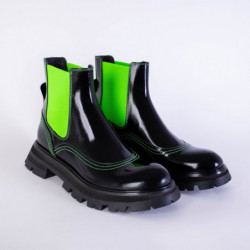 Stivaletti Chelsea con inserti fluo in pelle nera - EU37.5/US7.5