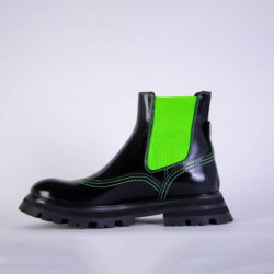 Stivaletti Chelsea con inserti fluo in pelle nera - EU37.5/US7.5