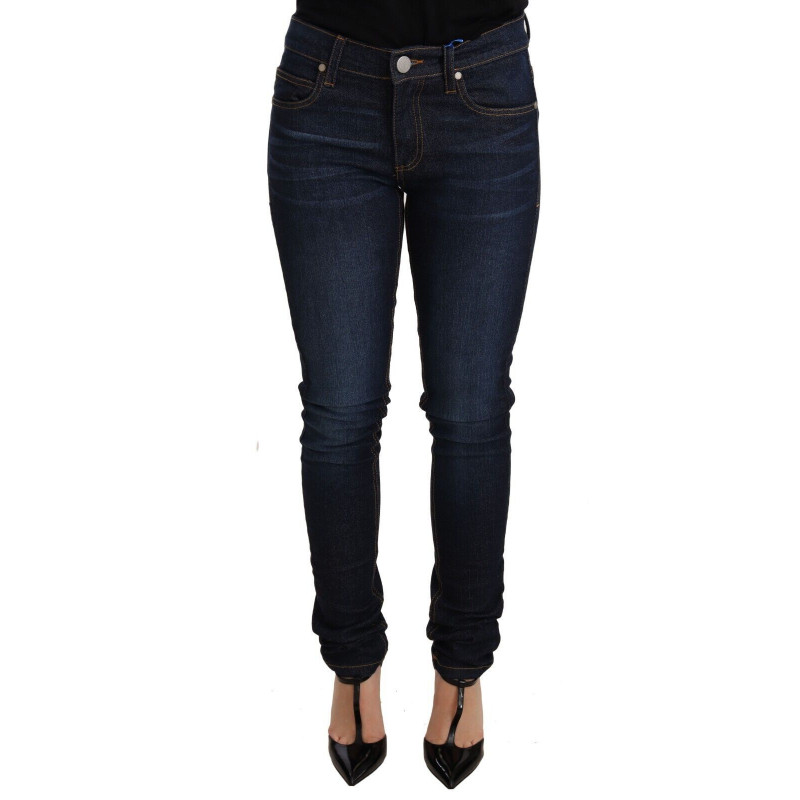 Jeans skinny in denim a vita bassa in cotone blu scuro - W30
