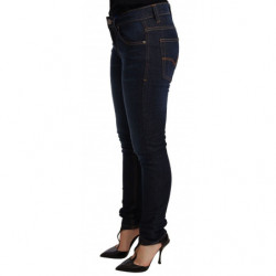 Jeans skinny in denim a vita bassa in cotone blu scuro - W30