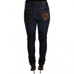 Jeans skinny in denim a vita bassa in cotone blu scuro - W30