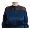 Camicetta top vita elasticizzata maniche lunghe seta blu - IT40-S