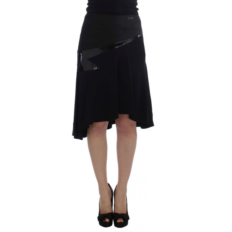 Gonna dritta elasticizzata in cotone blu nero - IT42-M