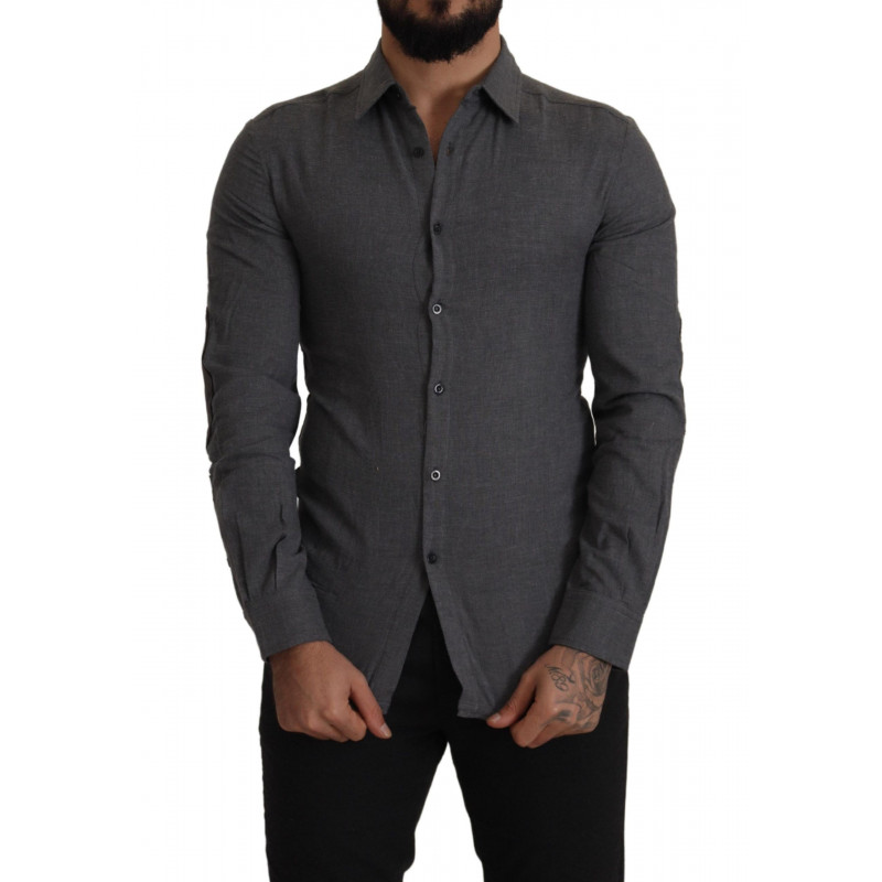 Camicia da uomo casual in cotone grigio scuro - IT44 - XS