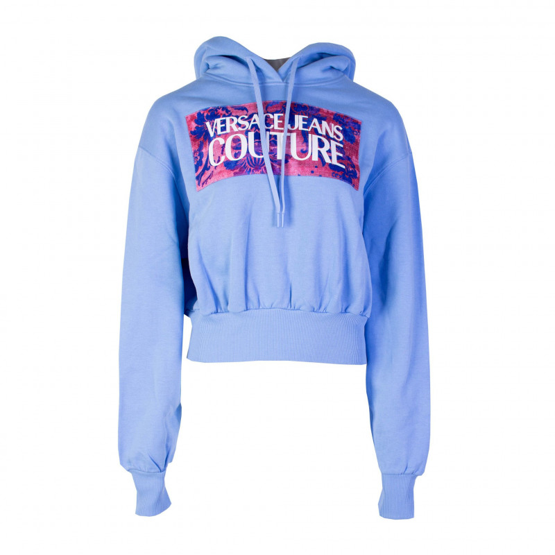 Felpa cropped in cotone azzurro - L
