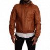 Giacca con cappuccio in pelle di agnello in pelle marrone - IT48 - M