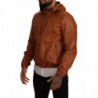 Giacca con cappuccio in pelle di agnello in pelle marrone - IT48 - M