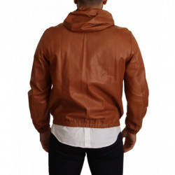 Giacca con cappuccio in pelle di agnello in pelle marrone - IT48 - M