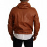 Giacca con cappuccio in pelle di agnello in pelle marrone - IT48 - M