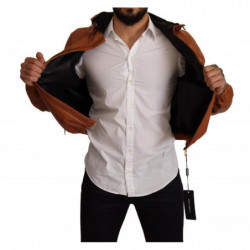 Giacca con cappuccio in pelle di agnello in pelle marrone - IT48 - M