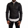 Giacca bomber da uomo con zip intera in pelle blu - IT50 - L
