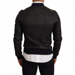 Giacca bomber da uomo con zip intera in pelle blu - IT50 - L