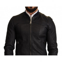 Giacca bomber da uomo con zip intera in pelle blu - IT50 - L