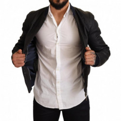 Giacca bomber da uomo con zip intera in pelle blu - IT50 - L