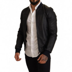 Giacca bomber da uomo con zip intera in pelle blu - IT50 - L