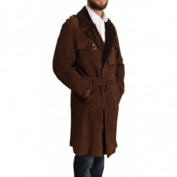 Giacca da uomo trench lungo in pelle marrone - IT48 - M