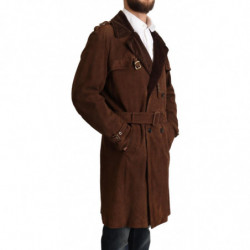 Giacca da uomo trench lungo in pelle marrone - IT48 - M