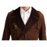 Giacca da uomo trench lungo in pelle marrone - IT48 - M
