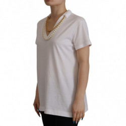 Top T-shirt con scollo impreziosito da collana bianca - IT42-M