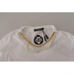 Top T-shirt con scollo impreziosito da collana bianca - IT42-M