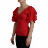 Top volant camicetta posteriore cerniera manica rossa scollo V - IT