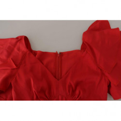 Top volant camicetta posteriore cerniera manica rossa scollo V - IT