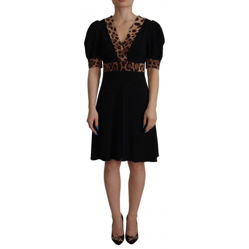 Abito al ginocchio a trapezio leopardato nero - IT38-XS