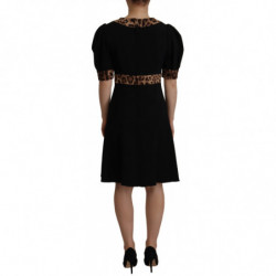 Abito al ginocchio a trapezio leopardato nero - IT38-XS