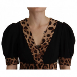 Abito al ginocchio a trapezio leopardato nero - IT38-XS